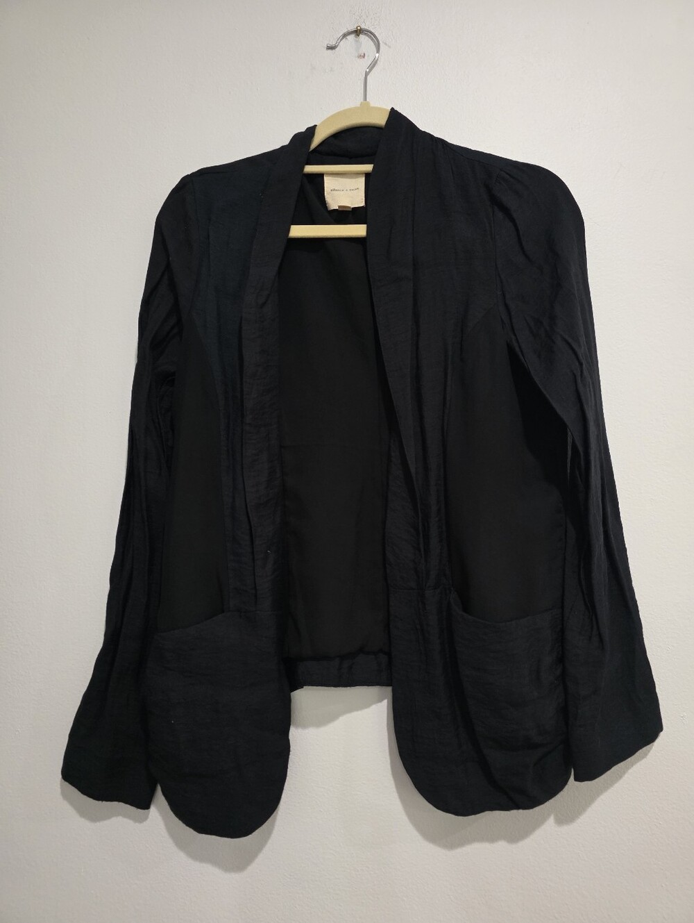 Silence + Noise Urban Outfitters Black Mixed Media Open-Front Jacket Shacket - S